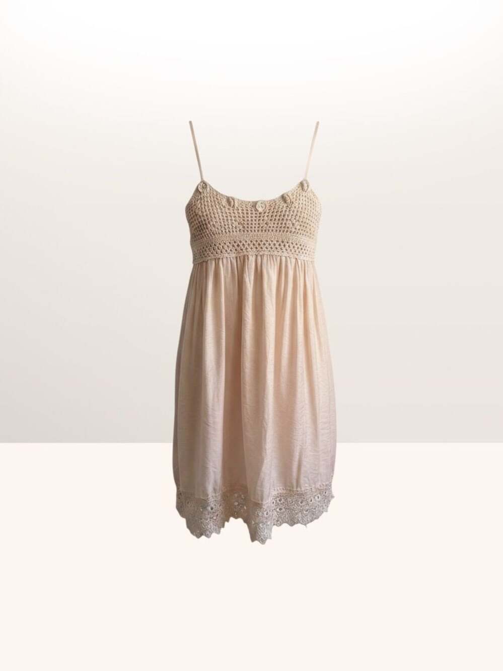 Papaya Crochet Top Mini Babydoll Dress Beige Size M